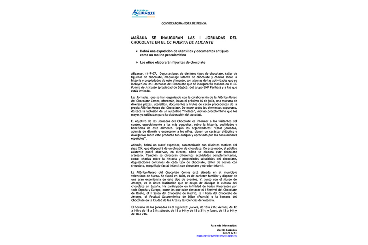 PUERTA DE ALICANTE Shopping Mall - Press release (07/11/07)